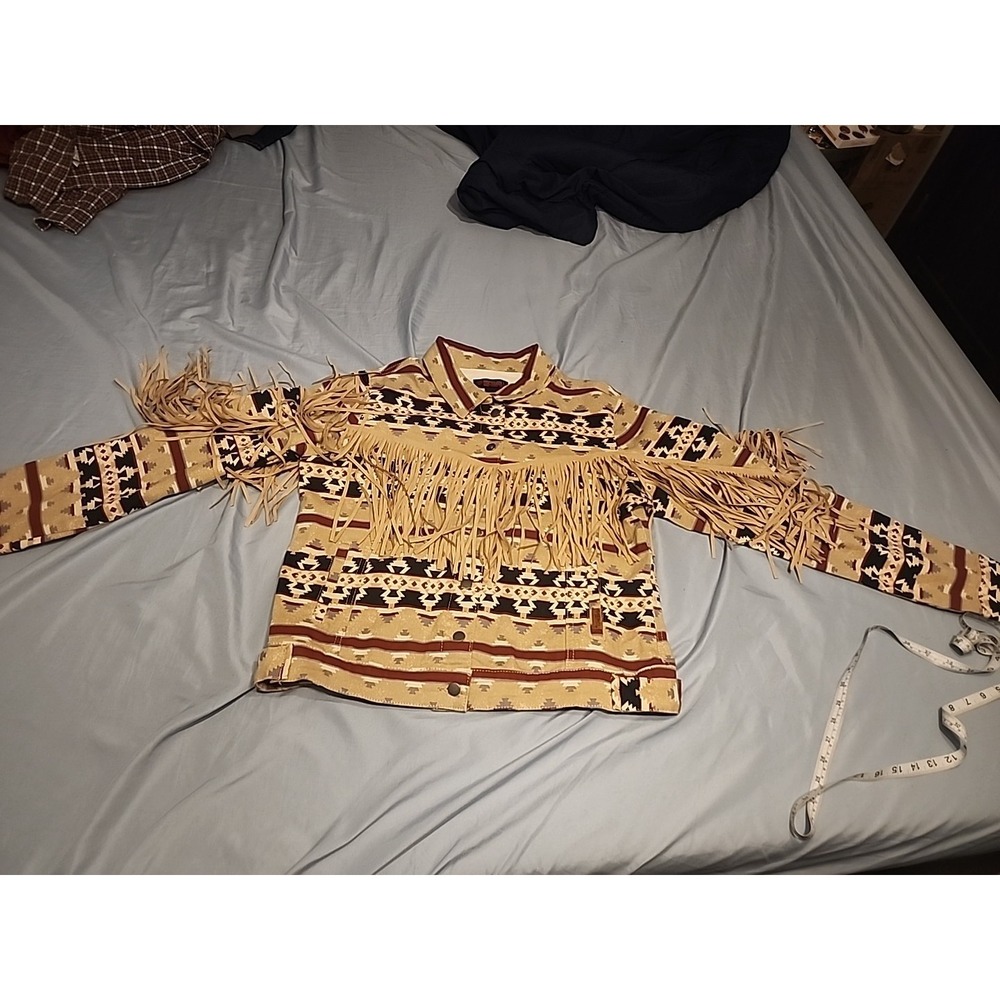 Rock and Roll Denim Women's Southwestern‎ Print Fringe Jacket Size L